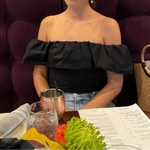 Zara ruffle off the shoulder crop top black